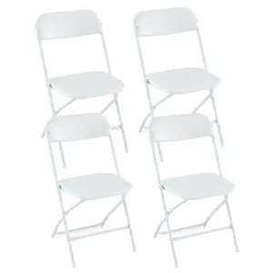 COSTWAY - 4 Pack Metal Folding Chairs with Plastic Seat and Back-White