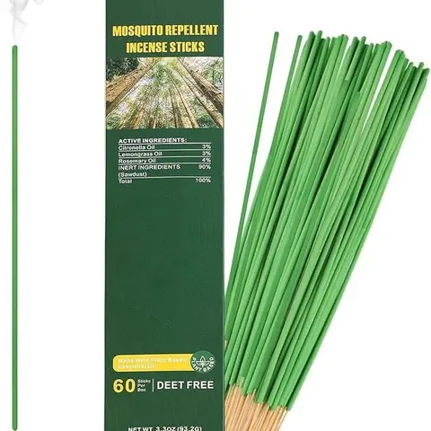 Citronella Mosquito Repellent Sticks - DEET-Free Plant-Based Outdoor Bug Repellent, Gentle Citronella Scent for Patios & Yards, Easy-to-Light Incense Sticks, 60-Pack for Camping BBQs Evenings