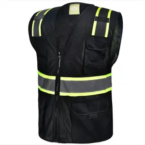 FX High Visibility Reflective Black Safety Vest with Multiple Pockets True to Size Reflective Strips for Low Light Visibility