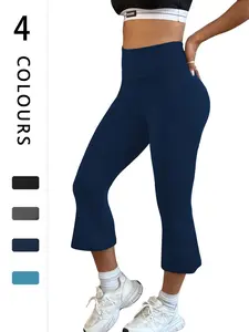 Women's Waisted Capri Pants, Soft Tummy Control Flare Leggings, No-See-Through Workout & Yoga Athletic Leggings, Ladies' Casual Wear, Athleisure Bottoms