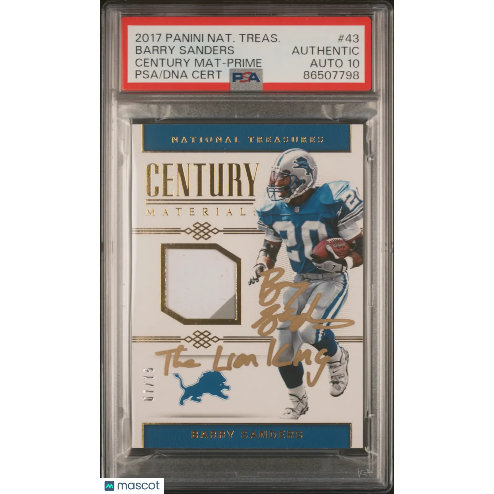 Barry Sanders PSA 2017 Panini National Treasures Patch Autograph 10 Auto Gold