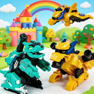 2 Pack Dinosaur Transforming Toys, 2 in 1 Dino Plane/Tank Toy with One-Click Firing, Automatic Impact Transformation, Educational Deformation Vehicle Toys for Boys Girls 3+ Years Old, Birthday Gift