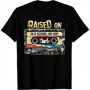 RAISED ON OLD SCHOOL HIP HOP Tshirt Cassette Graffiti Rap T-Shirt