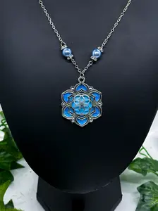 Handmade Hand-Painted Blue Lotus Mandala Necklace