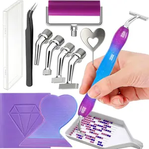 DIY 5D Diamond Painting Tool Kit, Ergonomic 45° Spiral Metal Pen Tip, Drill Pen, Roller Tools, Special Glue, Tray, Tweezers