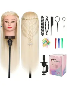 Synthetic Hair Styling Training Mannequin Head with DIY Set & Table Clamp, Perfect for Makeup Artists, Teenage Girls & Hairdressers Practice
