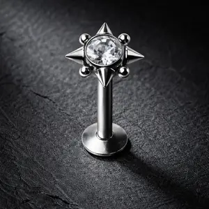 Internally Threaded 316L Stainless Steel Rhombus CZ Labret with Spikes & Balls