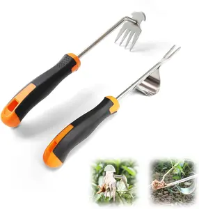Weed Puller Tool Set with Ergonomics Rubber Anti-Slip Handle - 2 PCS Thickened Steel Hand Weeding Tool