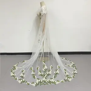 Wedding Cape, Floral Bridal Cape, Green Leaf/White Daisy Trimmed Cape, Fairy Cape, Wedding Dress Cape, Custom Cape