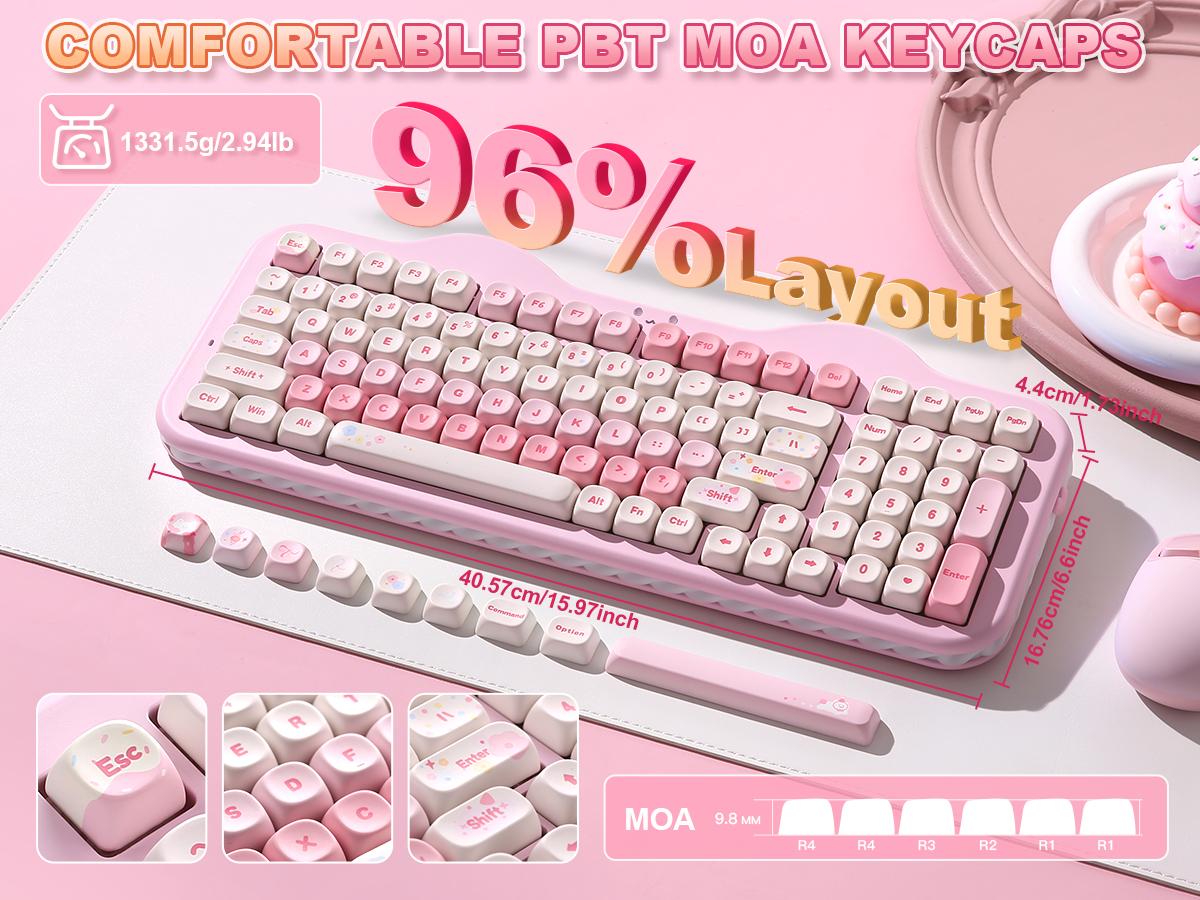 YUNZII C98 Wireless Mechanical Keyboard, 99-Key with Number Pad, BT5.0/2.4G/USB-C Hot Swap Gasket Mount with PBT MOA Keycaps, Custom RGB, Cute Cake Keyboard for Win/Mac