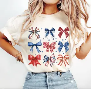 USA Bow Shirt, Coquette America Bow Shirt for July 4th Gift, Memorial Day T-Shirt, USA Tee, Patriotic Bow Shirt, Election Sweatshirt Hoodie Womenswear