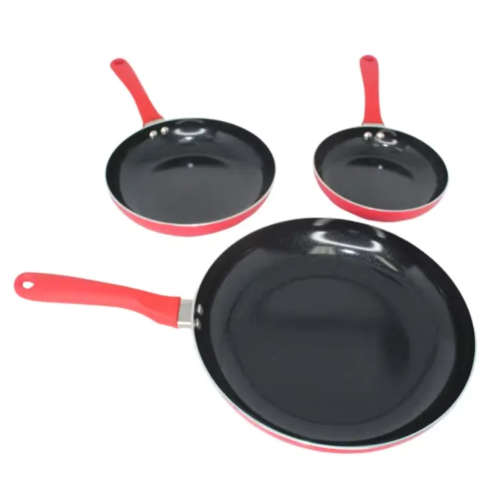 3-Piece Nonstick Ceramic Frying Pan Set 7" 9" 11", Aluminum Skillet Cookware with Stay-Cool Handle, Red