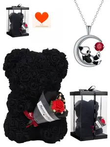 Silver Moon Star Bear Glow Necklace Cute star-moon panda ruby necklace, original non-fading clavicle chain. With preserved rose & bear gift box, perfect mystery gift for birthdays, Valentine’s Day, Mother’s Day and Christmas.