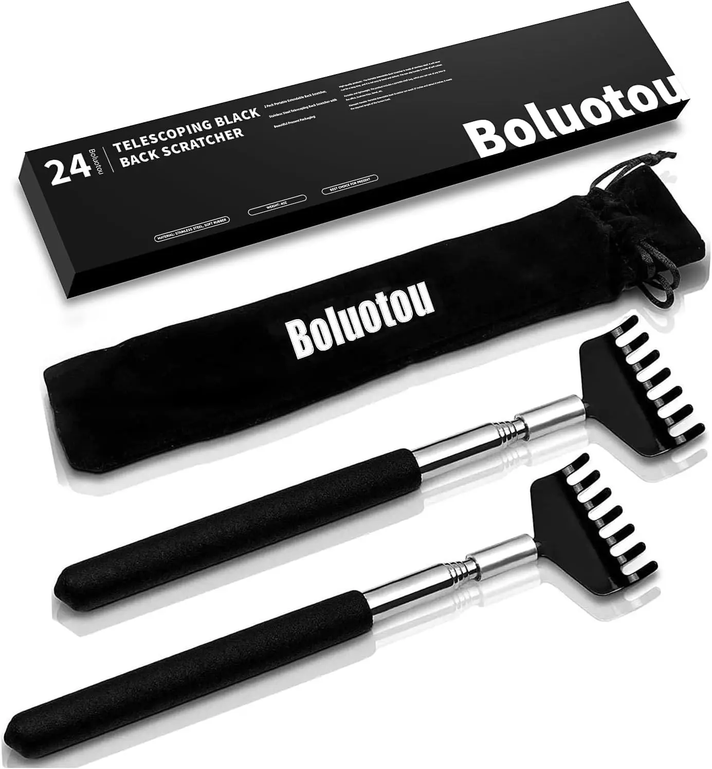 2 Pack Portable Telescopic Back Scratcher, Extendable Length to 27", Stainless Steel Tool for Back Care, with Gift Box & Pouch