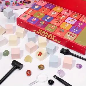 Christmas Crystal Digging Advent Calendar, 24-Piece Unprocessed Gemstone Set, Mining Tools Included, Perfect Gift for Boys and Girls