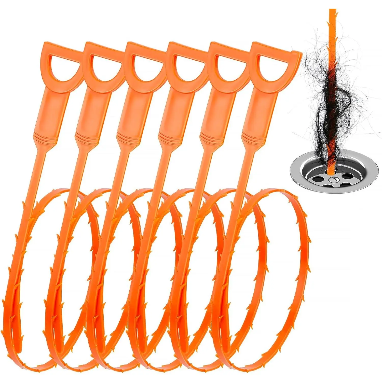 Drain Clog Remover, 25-Inch Drain Hair , Drain Hair Remover Plumbing Snake, Drain Cleaner Hair Clog Remover, Shower Drain Hair Catcher, Easy & Quik to Use   Drains - 6 Pack