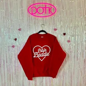 DOTK Women’s Bible Baddie sweatshirt in red oversized  Christian Christmas cotton Comfy Pullover Soft Tops