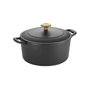 Tramontina Bestow Enameled Cast Iron Dutch Oven Pot with Lid, Round 5.5-quart, Matte Black with Gold Knob