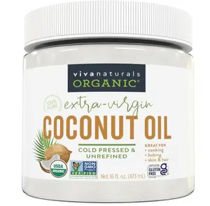 Viva Naturals Organic Coconut Oil - Unrefined, Cold-Pressed Extra Virgin Coconut Oil, USDA Organic and Non-GMO Cooking Oil, Great as Hair Oil and Skin Oil, 16 Fl Oz