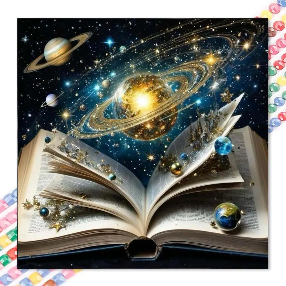 1pcs 5D DIY diamond painting kit, 5D diamond art set, DIY decoration, universe, books, planets diamond painting kit full round drill DIY, mosaic, diamond art, DIY art home decoration, suitable for Halloween and Christmas.