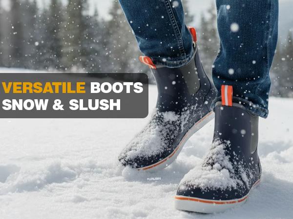 Furuian Men's Deck Boots  Fishing Boots Rain boots work shoes Professional Waterproof&Non-Slip Walking Ankle Booties Slip On Neoprene Rubber Footwear Chelsea Boots Men botas para hombre for Gardening Fishing Boating Camping Sailing Fathersdaygift Boy