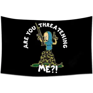 Funny Flag Outdoor Are you threatening me Tapestry Beavis and Butthead banner funny (black)