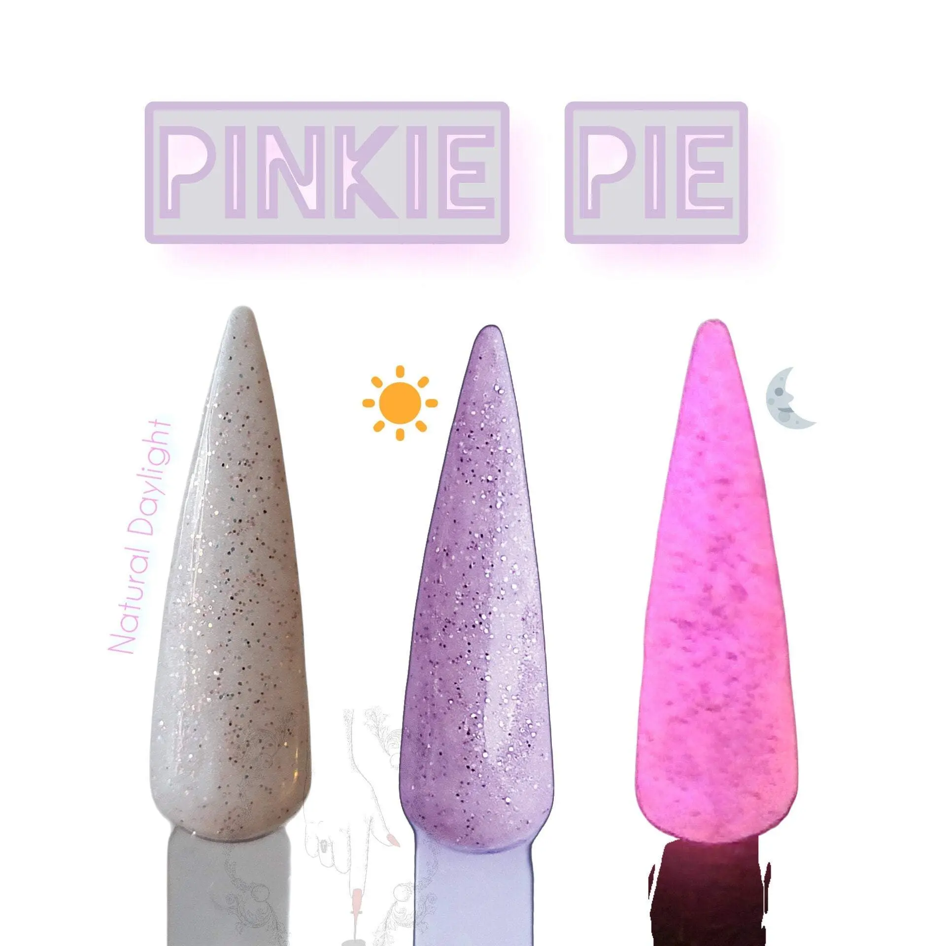 Pinkie Pie | Pink Glow in the Dark Nail Dip Powder, Pink Color Change Powder for Acrylic Nails, Glow-In-The-Dark nail art