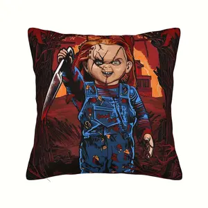 1pc Chucky Horror-Themed Decorative Pillow Cover, Polyester Cushion Case with Zipper Closure, Machine Washable, Ideal for Home, Office, Sofa, Bed, Car Decor - for Christmas, Halloween, Thanksgiving (Pillow Insert Not Included)