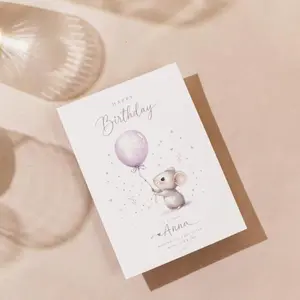 Custom Mouse Birthday Card, Personalized Kids Birthday Card, Cute Animal Card, Children’s Birthday Greeting Card