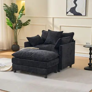 39.4" Modern Accent Chair with Ottoman, Living Room Club Chair Chenille Upholstered Armchair, Reading Chair for Bedroom
