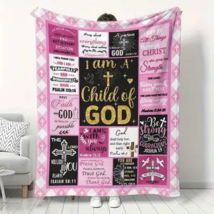 I Am A Child Of God Christian Bible Verse Soft Cozy Flannel Blanket Pink Cross Scripture Inspirational Print Warm Fuzzy Plush Throw Perfect Baptism Easter Mother's Day Birthday Christmas Gift for Women Girls Christian Believers Home Decor