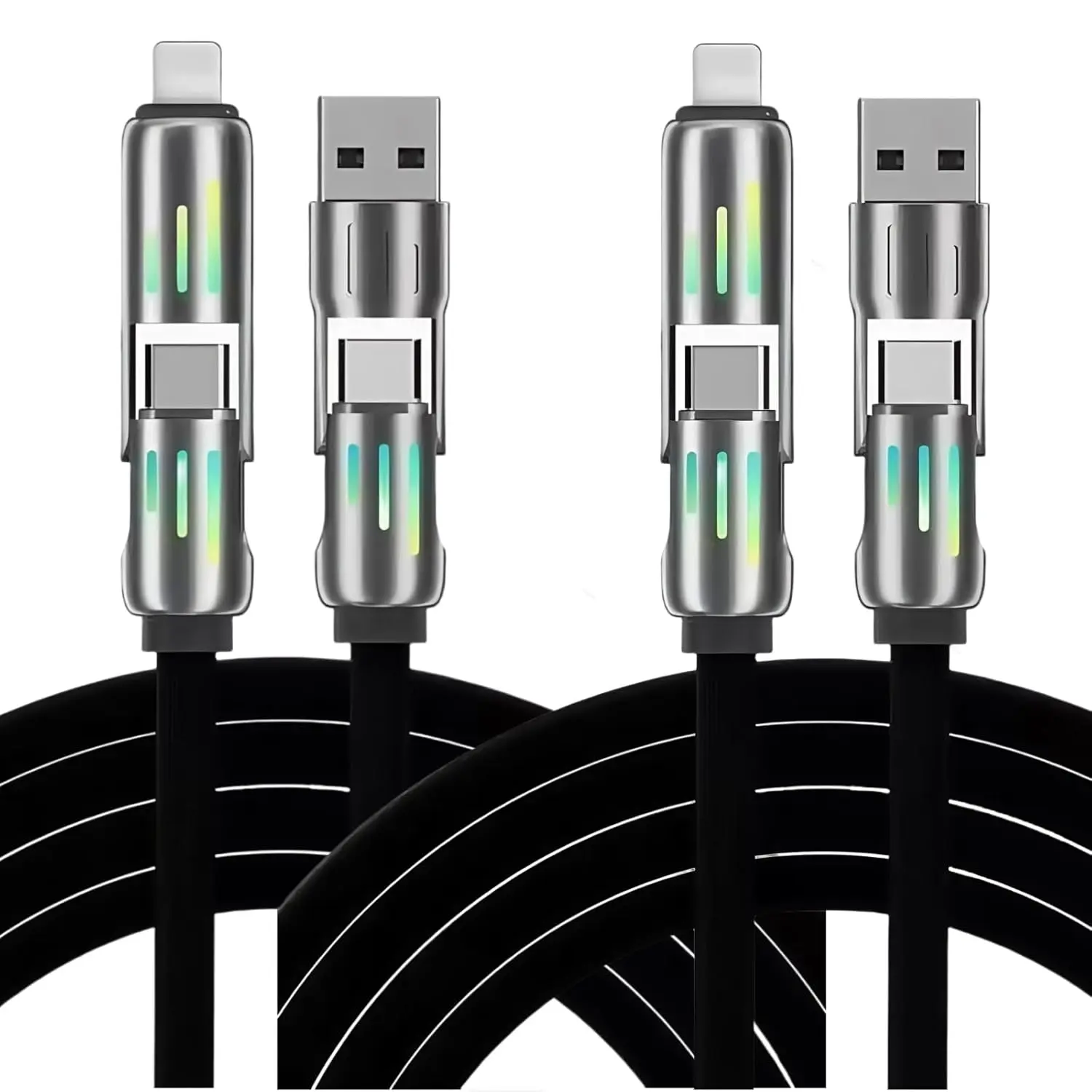 2 Pack 1M Multi Charging Cable - USB to Lightning & Type-C Cord