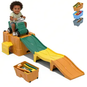 Up & Down Roller Coaster Kids Ride On Toy Toddler Push Car with Assembled Race Track & Storage Base Box Green-yellow-orange Indoor Outdoor Playset for Ages 3+