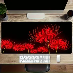 1 pc Large Red Spider Lily Flower Mouse Pad, Gaming Mouse Pad, HD Print Durable Locked Edge Non-slip Rubber Base Washable for PC Office Computer Gamer Extra Long Study Workstation Decoration Mats XXL Keyboard Desktop Mat