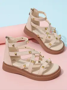 Girl's Fashionable Studded Decor, Casual Comfortable Flat for Summer, Ankle Strap Sandal, New Fashion Shoes for Daily Wear, Trendy Sandals