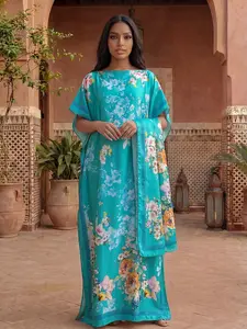 Women's Spring Summer Floral Print Elegant Chic Robe Set, Soft Comfortable Lightweight Long Shawl Scarf, Beach Sun Protection Satin Silk Wrap Womenswear