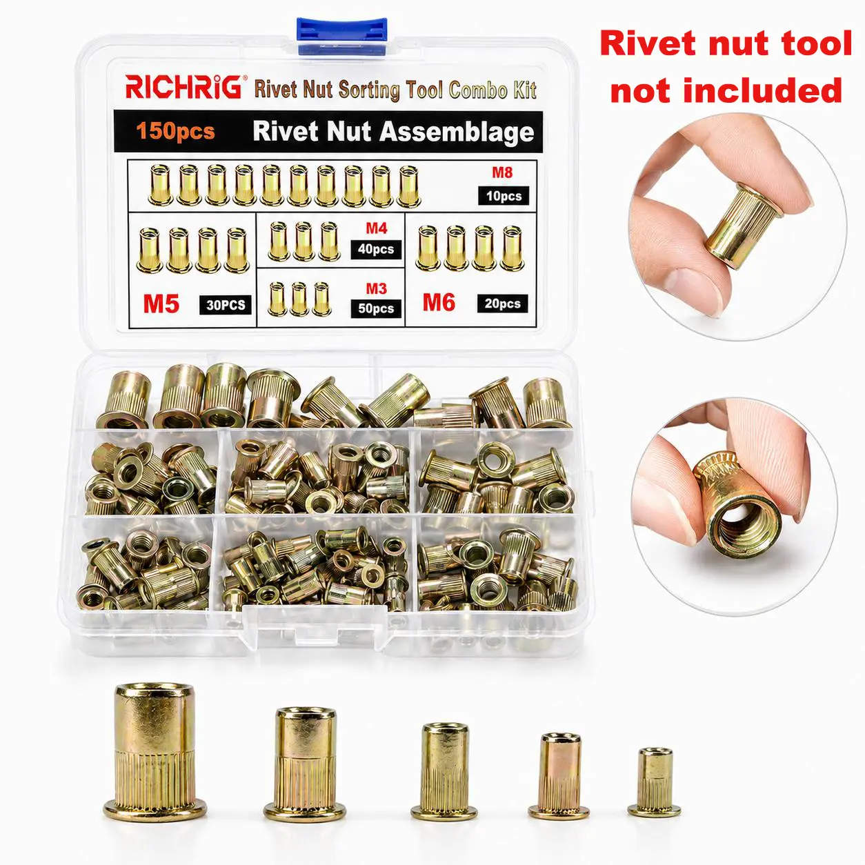 Rivet Nut Set (Sizes M3–M8, Carbon Steel) – Suitable for Automotive Repair and Warehouse Operations – Father's Day Gift