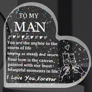 Heart Shaped Transparent Acrylic Plaque, 1 Count Creative Aesthetic Gift for Husband, Thank you Gift for Husband, I Love you Gift for Boyfriend, Desktop Decorative Ornament, Novelty Desk Decor, Home Decor