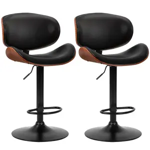 Swivel Bar Stools for Kitchen Counter, Adjustable Bentwood Barstools, Modern PU Leather Upholstered Bar Stool with Back and Footrest, for Bar, Kitchen, Dining Room(2PCS)