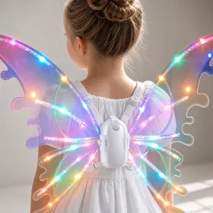Light Up Fairy Wings for Girls, Electric Moving Butterfly Wings with LED Glow and Music, Princess Dress Up Costume Toy for Kids Age 4-10, Fairycore Outfit for Birthday Party, Halloween Cosplay, Stage Performance and Christmas Gift, Pretend Play Costume