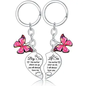 2PCs Big Sister Little Sister Keychain Set No Matter What No Matter Where Keychain Big Sis Lil Sis Gifts Long Distance Friendship Relationship Gifts for Sister Friends Bestie Christmas Birthday Gifts