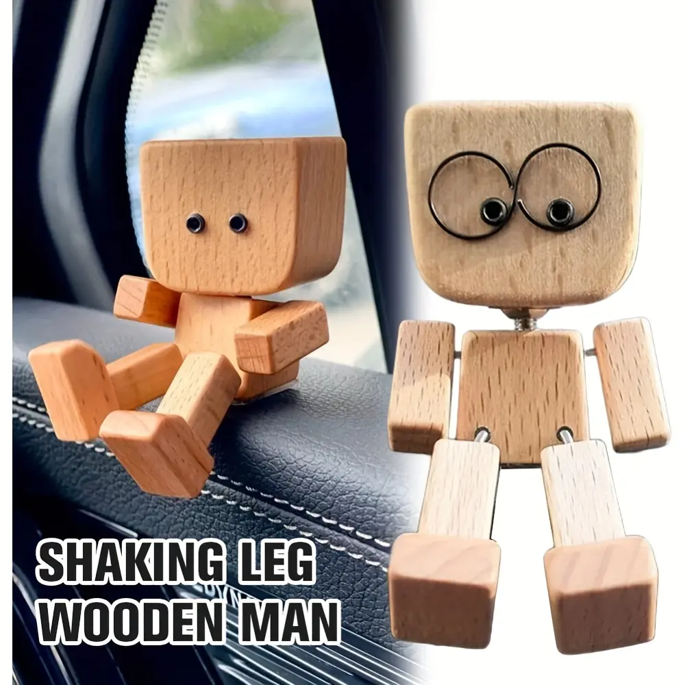 1pc 12 Changeable Faces Dancing Wooden Man - Handmade Movable Car Dashboard Decor, Solid Wood Material, No Batteries Needed, Fun & Creative Gift for Men, Boyfriend