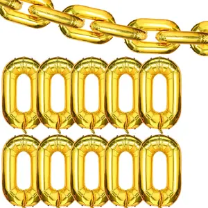 24 Pieces Chain Balloons 16 Inch Foil 90s Balloons Hip Hop Party Decorations Jumbo Chain Link Balloons for 80s 90s Hip Hop Retro Theme Birthdays Graduations Weddings Arch Supplies (Gold)