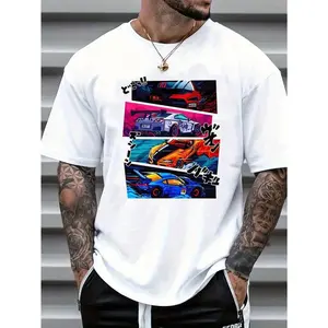 Men's Fashion Car Graphic Print Crew Neck Short Sleeve Casual T-Shirt