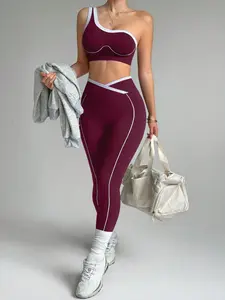 New Women's Sportswear Set Gym Yoga Two-Piece, Fashion Colorblock Sleeveless Top, High Waist Criss Cross Pants, Casual Activewear Running Fitness Clothes, Gym Workout Clothes