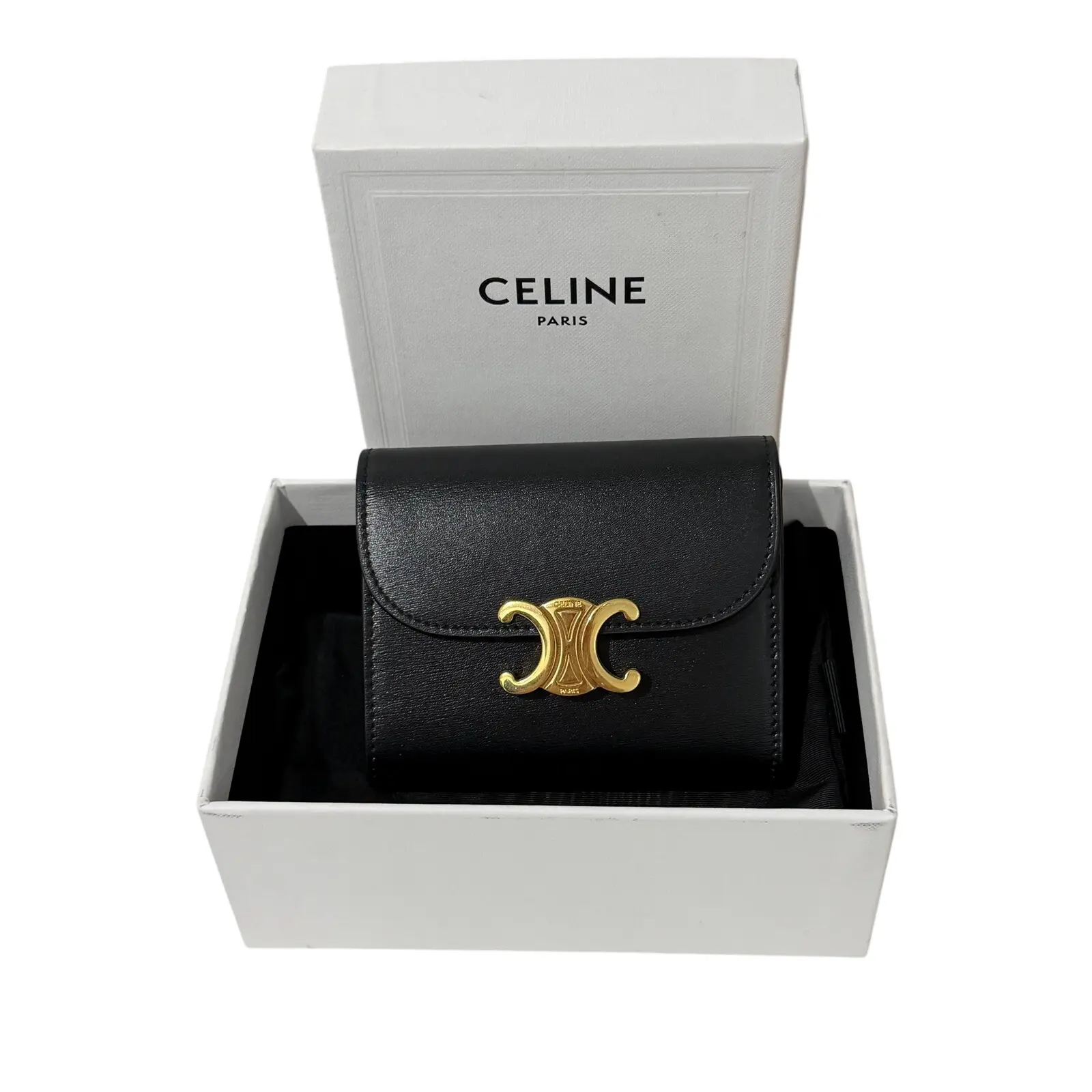 Pre-owned Celine Leather Wallet Triomphe Small Flap Wallet