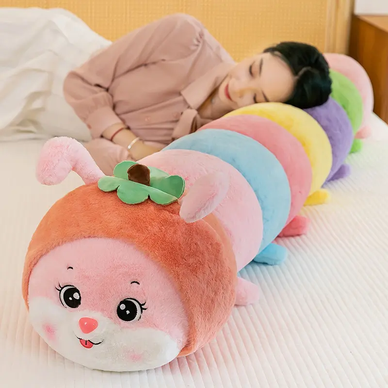 Cute Caterpillar Plush Pillow Long Colorful Stuffed Animal Soft Bed Cushion for Sleeping Multi-color Kids Toys Gift for Girls Boys Bedroom Decor