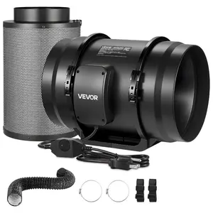 VEVOR 4 Air Filtration Kit, 180 CFM Inline Duct Fan with Speed Controller, Carbon Filter Ducting Ventilation System for Heating Cooling Booster, Grow Tents, Hydroponics