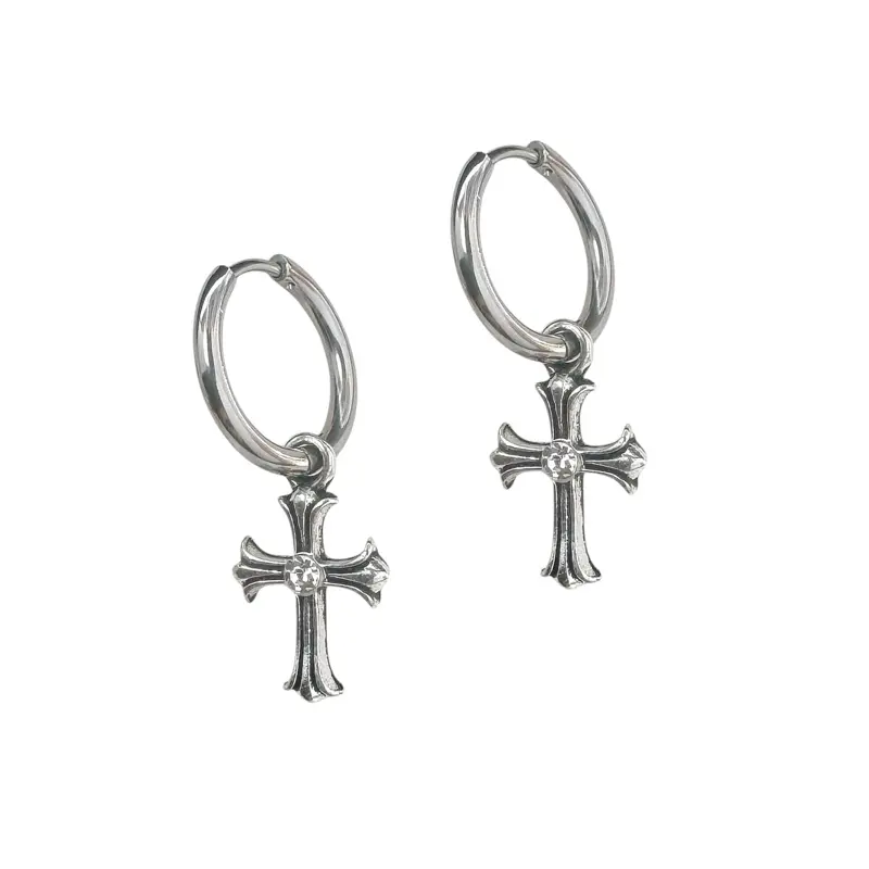 Cross Dangle Drop Earrings for Men Women Hip Hop Punk Streetwear Unisex Style
