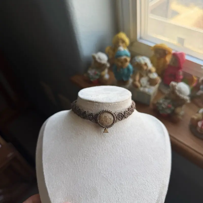 Coral jade fossil Macramé handmade necklace